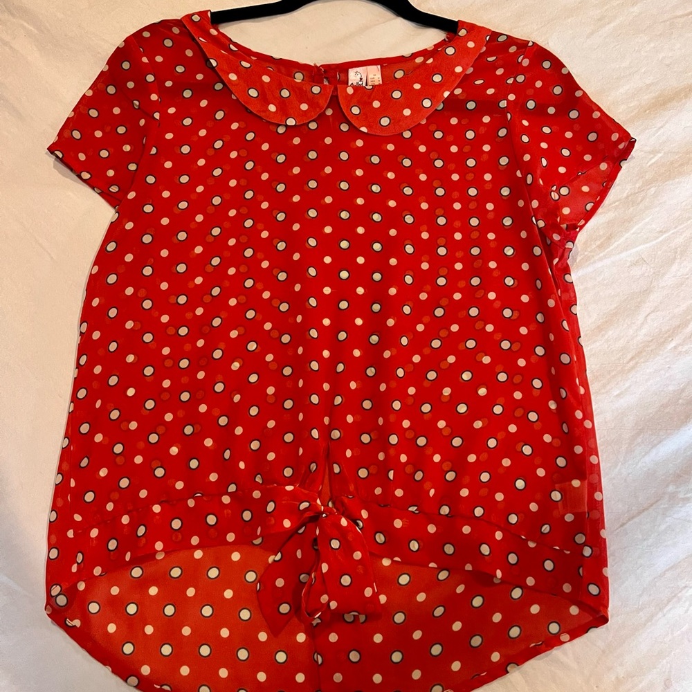 Dolled Up Red Polka Dot Blouse